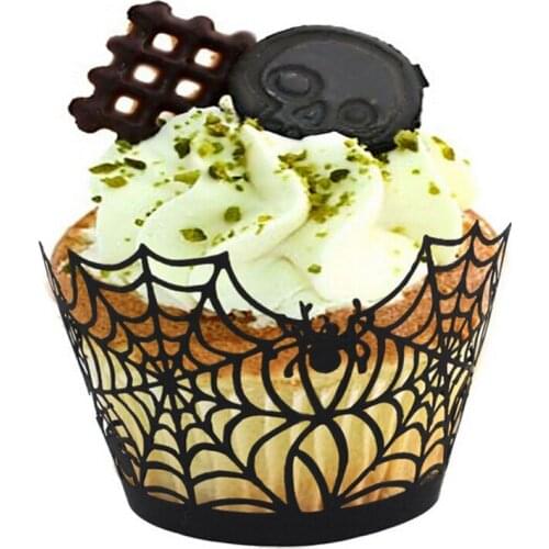 Hollow Paper Cake Cup Halloween New Products Cake Cup Spider Web Pumpkin Horror Castle Creative Vintage Cartoon Cup 12/24pcs/set