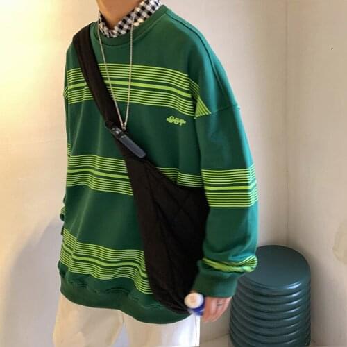 INXYZ 2021 Mens Fashion Pullover Green Stripes Black Stripes Print Casual Over Size Hoodie Spring Autumn All-match Unisex