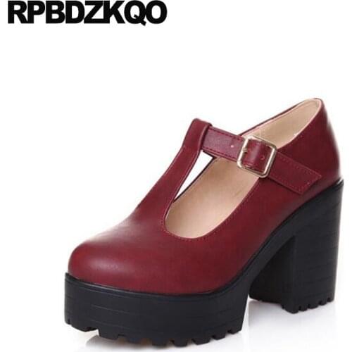 Size 4 34 Platform 2018 Japanese Lolita Pumps Cheap Red High Heels Shoes Ladies Strap Round Toe Block 11 43 Mary Jane Plus 10 42
