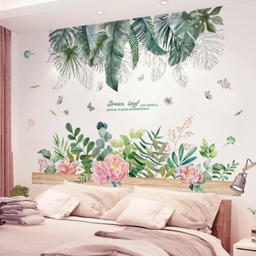 [SHIJUEHEZI] Tropical Tree Leaves Wall Stickers DIY Green Plant Wall Decals for House Living Room Bedroom Kitchen Decoration