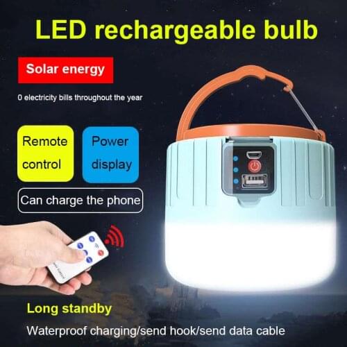 Solar LED Camping Light USB Rechargeable Bulb For Outdoor Tent Lamp Portable Lanterns Emergency Lights For BBQ Hiking Lamp
