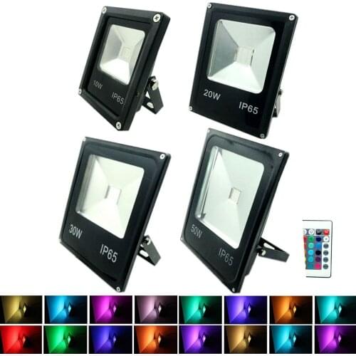 1pcs Reflector Led RGB Floodlights 10W 20W 30W 50W Flood Lighting IP65 Outdoor 85-265V Spotlights+ Remote Controller Spot Garden