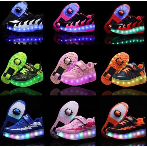 Two Wheels Luminous Sneakers Blue Pink Led Light Roller Skate Shoes for Children Kids Led Shoes Boys Girls Shoes Light Up 28-43