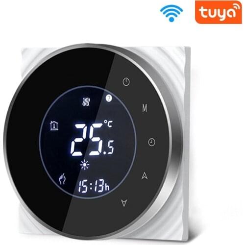 TUYA Thermostat Digital Display Smart Automatic Mobile Phone Wifi Voice Remote Control Thermostat Switch Round Glass Panel