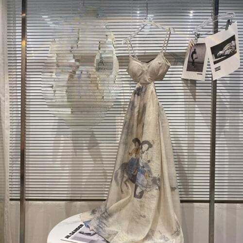 Korobov Vintage Cartoon Print Harajuku Streetwear Dress Korean Shirt and Spaghetti Strap Dress 2 Pcs Sets OL Elegant Vestidos