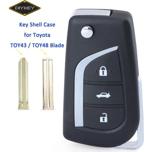 DIYKEY 3 Button High Quality Modified Folding Flip Remote Key Shell Case Fob for Toyota Crown Reiz Uncut TOY43 TOY48 Blade