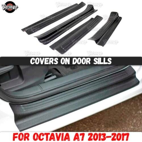 Guard covers on door sills for Skoda Octavia A7 2013-2019 ABS plastic pads accessories protective plates scratches car styling