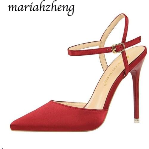 Meriahzheng 10.5CM Simple Womens Shoes Stiletto High-heeled Satin Shallow Mouth Pointed Sexy Sandals with Womens Sandals DS