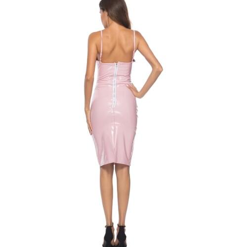 Women Mini Vinyl Dresses Leather Bodycon Sexy Party Faux Leather Clubwear Sexy Spaghetti Strap Bodycon Club Dress