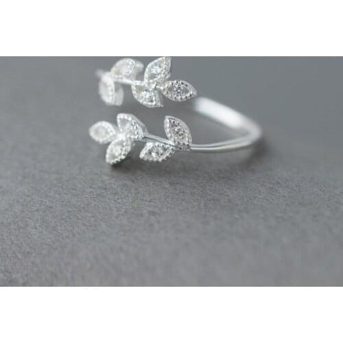 VENTFILLE 925 Sterling Silver Korean Zircon Leaf Shape Ring Female Index Finger Retro Fashion Handmade Jewelry Couple Gift