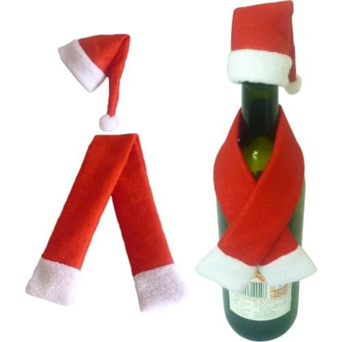 2019 Winter New Wine Bottle Cover Hat Wrap Scarf Christmas Decoration Home Santa Decor
