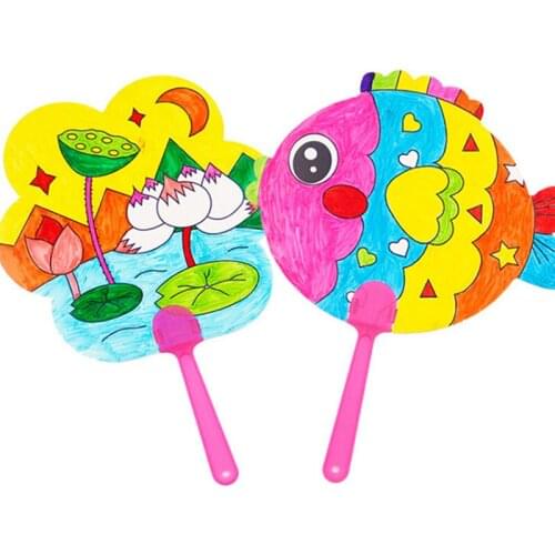 1Pcs DIY Coloring hand fan Kids Cartoon Hand Fan Paper Art Craft Material for Kindergarten Preschool Drawing Toy Kids Gifts