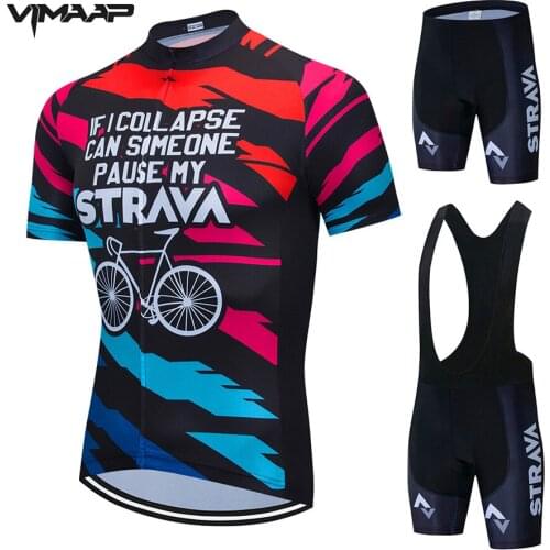 2021 Black STRAVA Cycling Clothing Bike jersey Quick Dry Men Bicycle clothing summer team Cycling Jersey 19D gel bike shorts set