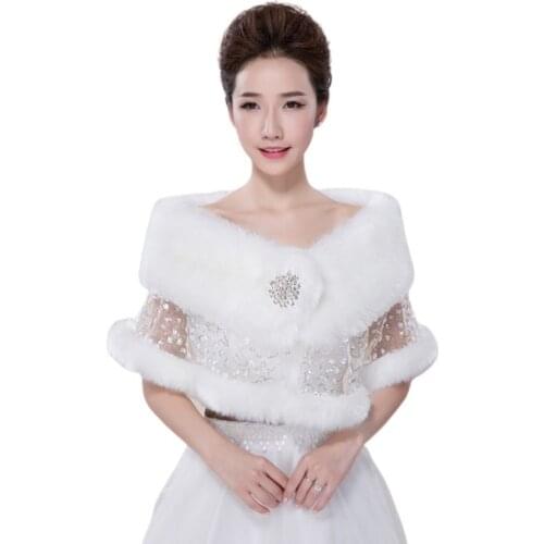 2021 New New Bride Shawl Autumn Winter Plush Lace Rhinestone Shawls Cape Scarf Wedding Dress Accessories