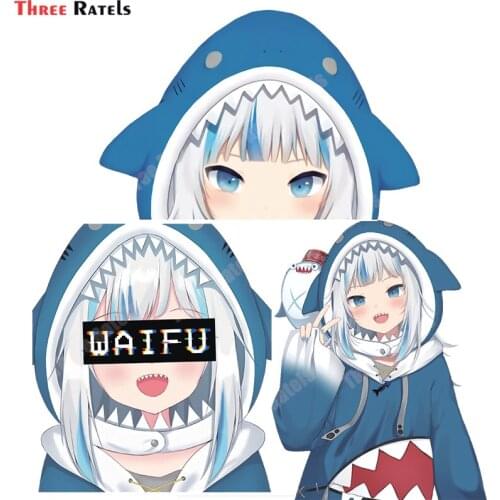 Three Ratels B130 Gawr Gura Peeking Chibi Anime Cute Cartoon 3D Car Sticker Laptop Window Wall Decal Decoration For Mini Cooper