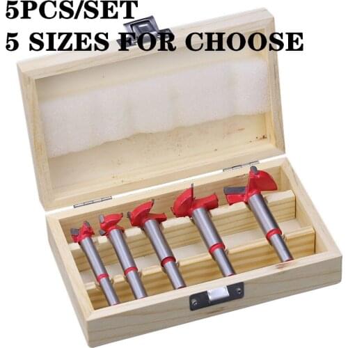 5pcs/set Round Shank Hinge Boring Drill Bit Set Wood Hole Cutter Woodworking Drilling Set With Wood Cases