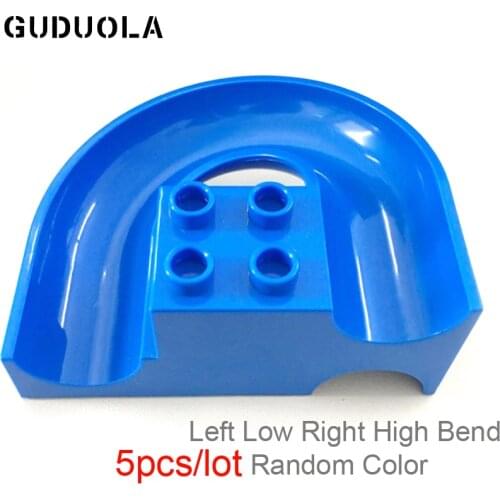 5pcs/lot Big Bricks Left Low Right High Bend Marble Race Run Maze Balls Track Funnel Blocks Duplo Building Blocks Toys