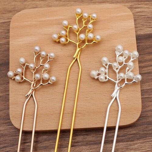 5 Pieces/Lot Handmade Copper Hair Forks Pearl Branches Chinese Hair Sticks Hair Accessories For Women