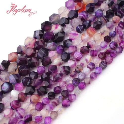 6mm 8mm Faceted Purple Banded Stripe Agates Beads Natural Stone Beads For DIY Necklace Bracelet Jewelry Making 15" Free Shipping