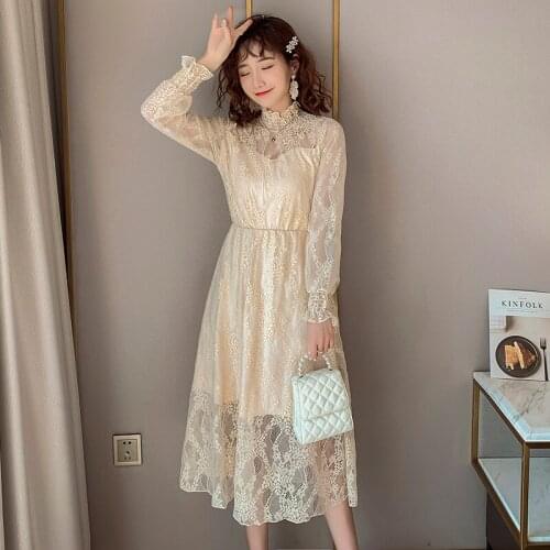 675# Maternity Clothes Nursing Spring Autumn Lace Long Sleeves Easy Matching Loose Stylish Dress for Pregnant Women