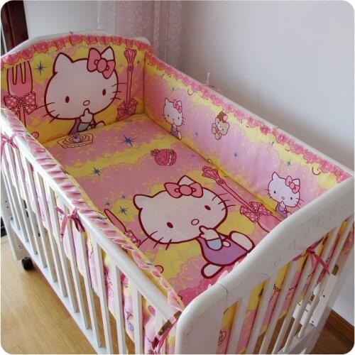 Promotion! 6PCS Cartoon Baby bedding set girl crib bedding set 100% cotton baby bedclothes (bumpers+sheet+pillow cover)