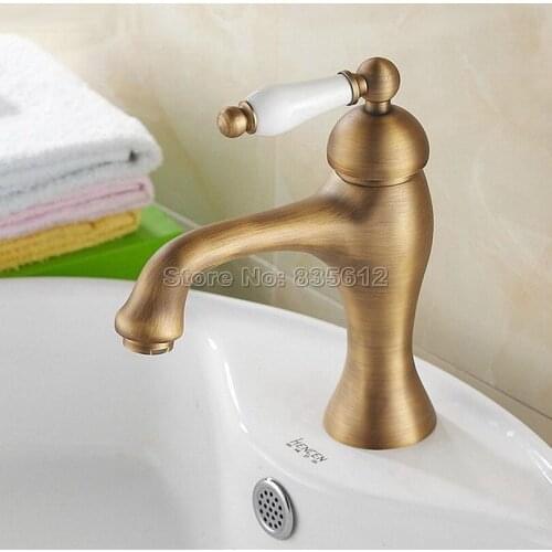 Antique Brass Bathroom Basin Mixer tap Ceramic Single Handle Vessel Sink Mixer tap Deck Mounted Single Hole Wnf102
