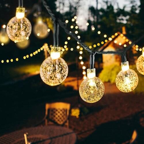 Solar String Lights Outdoor Waterproof Solar Powered LED String Fairy Lights Crystal Globe Lights Garden Yard Porch Party Decor