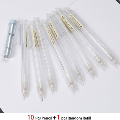 10Pcs Transparent 0.7mm Mechanical Pencil With Refill For Drawing Writing Kids Gift Japan Stationery Office School Supplies