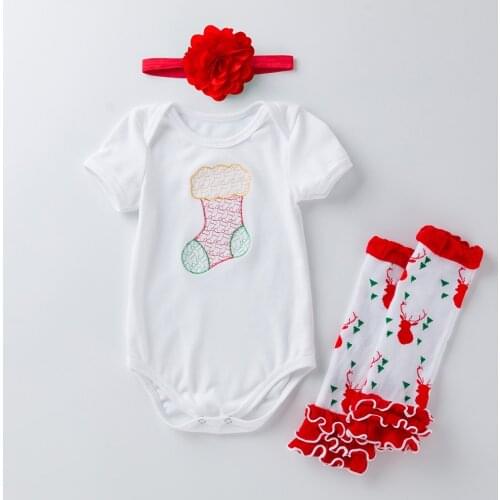 3PCS Newborn Baby Girls Halloween & Christmas Party Clothing Cotton Short Sleeve Romper Pants Socks Costume