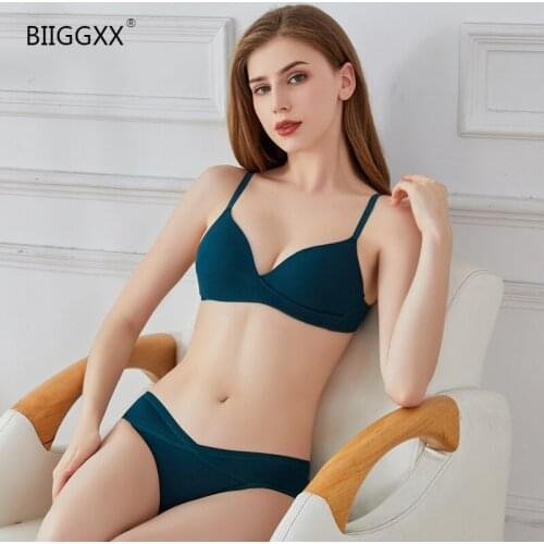 Biiggxx Underwear set sexy ladies bra modal cotton seamless pants without steel bone push-ups push up high gather top
