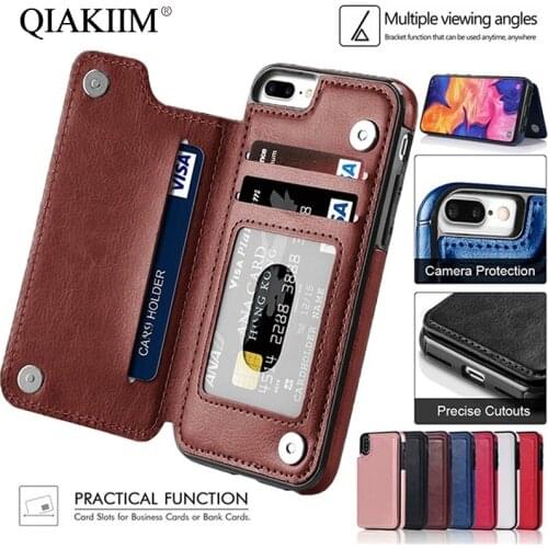 Leather Card Holder Stand Cover For iPhone 12 11 Pro Max XS XR X Samsung A50 A70 A51 A71 S20 Plus Note 20 Wallet Flip Phone Case