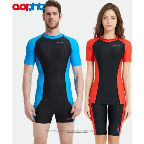 Men Women Two Piece WaterProof Knee Competition Training Push UpSwimSuit Bodybuilding Professional Sport BeachWear Bathing Suit
