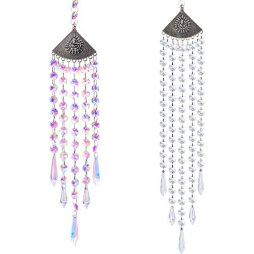H&D Chandelier Crystal Icicle Prisms Hanging Suncatcher Rainbow Maker Wind Chimes Design Window Curtains Home Garden Decor Gifts