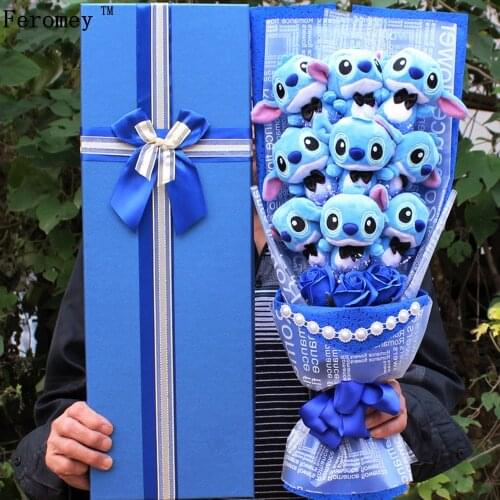 Cute Lilo Stitch Bouquet Plush Toy Mini Stich Bouquet Plush Doll Silk Soap Bouquet Valentines Day Birthday Gift