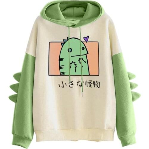 Cute Cartoon Fashion Women Sweatshirt Casual Print Long Sleeve Splice Dinosaur Hoodies Ropa Mujer Sudaderas Con Capucha Hoodies