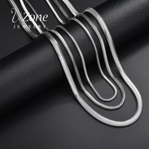 Uzone Minimalistic Stainless Steel Snake Blade Chain Necklace Waterproof Filmy Flat Chains For Women Men Gift Various Length