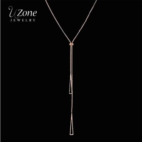 UZone Minimalistic Stainless Steel Geometric Triangle Pendant Necklace Rose Gold Adjustable Chain Necklaces Collar For Women