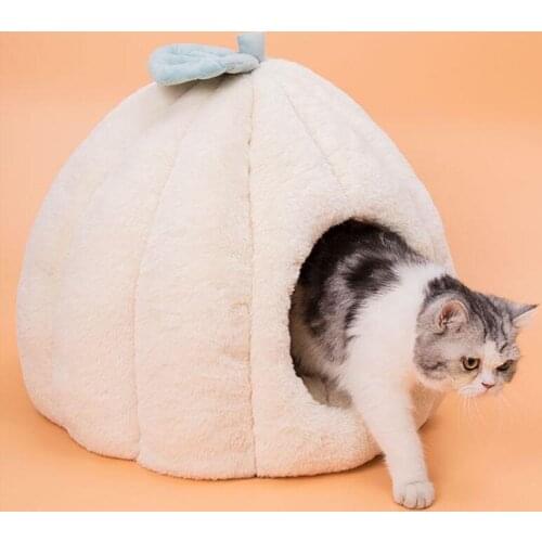 Fashion Pet Products Home Warm Bed Winter Tent for Cats Pumpkin-shaped Soft Plush Pet Small Dog House Indoor Bed Cat Cave Nest
