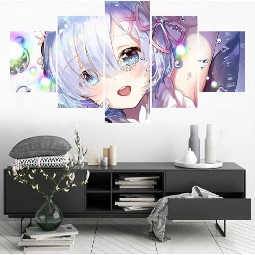 Modular Canvas Picture 5 Piece Lovely Rem ReLief in a Different World from Zero Painting Poster Wall For Home Canvas Home Decor