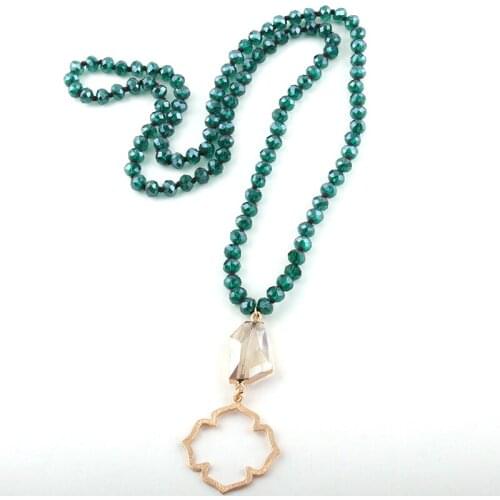 MOODPC Fashion Glass Long Knotted Women Necklaces The Axe Crystal Link Flower of Life Pendant Ethnic Necklace