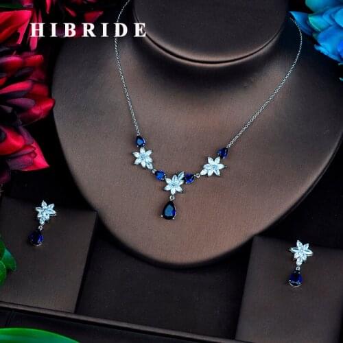 HIBRIDE Simple Design AAA Cubic Zircon Wedding Women Bridal Jewelry Sets Necklace Earring Accessories Bijoux N-532