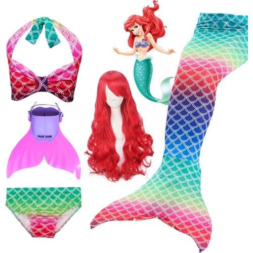 New Mermaid Tails Kids Costumes Girls Tails Mermaid Party Costumes Swimming Bathing Suit Dress With Flipper Monofin Mermaid Wigs