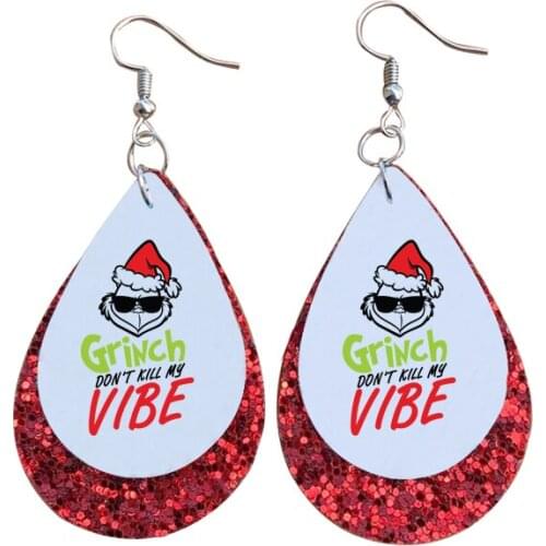 New Christmas Earrings Faux Leather For Grinch Dont Be Kill My Vibe Bulk Wholesale 2021 Style