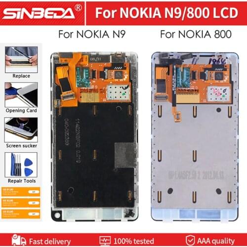 3.9" Original LCD For NOKIA N9 800 LCD Display Touch Screen With Frame Digitizer Assembly Replacement Mobile Phone Repair Parts