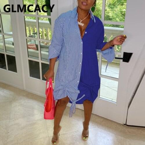 Long Sleeve Striped Casual Loose Shirt Dress Button Up Drawstring Detail Mini Dress
