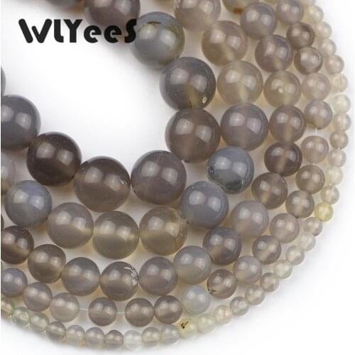 WLYeeS Natural stone gray carnelian beads 4 6 8 10 12mm round ball loose beads for jewelry bracelet earring Pendant making DIY