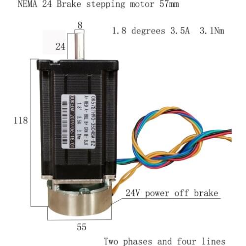 NEMA24 Brake 60 Stepper Motor 1.8 degrees 3.5A 3.1N.m 60mm*90mm 2-phase 4-wire Stepping Motor with 24V Power Off Brake