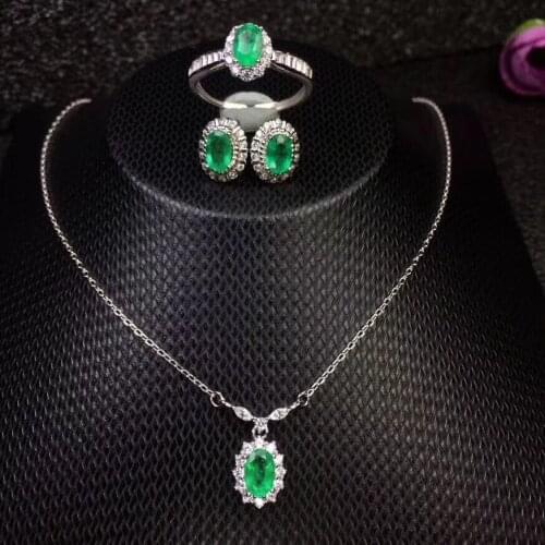 Natural and Real Emerald jewelry set Natural Real Emerald 925 sterling silver 1pc pendant,1pc ring ,2pcs Earring