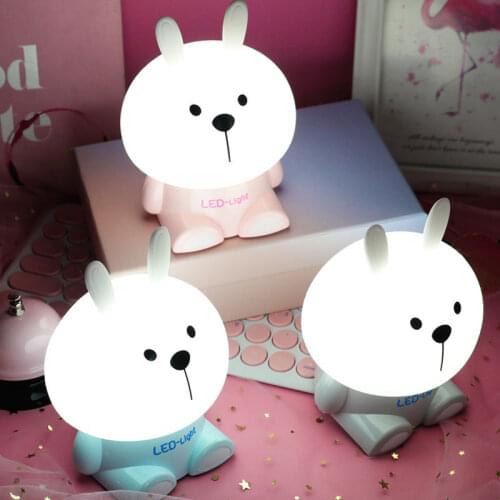 Rabbit Lamp Silicone Baby Night Lights Children Led Nursery Lamp Charging Pat Table Lamps Bedroom Light Cute Kids Holiday Gifts