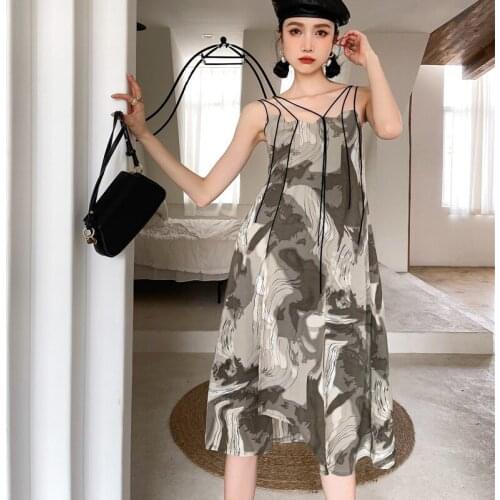 ZCSMLL Vintage Suede Multi-shoulder Strap Cutting Neckline Suspender Dress Female Spring and Summer Design Niche Women Dresses